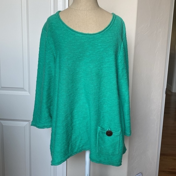 JM Collection Sweaters - JM Collection Kelly Green Cotton Sweater Tunic Womens XL Lagenlook Beach Artsy